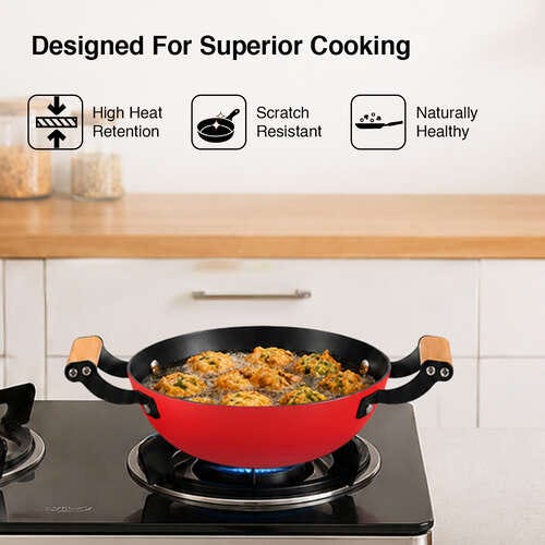 Prestige Castlite Enamel Coated Cast Iron Kadai 20cm/ 1.4L | Lightweight, High Heat Retention | Gas & Induction Compatible | Low-Oil Cooking | Stay-Cool Wooden Handles | Easy Clean | 15Y Warranty