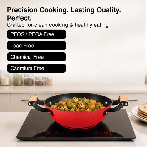 Prestige Castlite Enamel Coated Cast Iron Kadai 20cm/ 1.4L | Lightweight, High Heat Retention | Gas & Induction Compatible | Low-Oil Cooking | Stay-Cool Wooden Handles | Easy Clean | 15Y Warranty