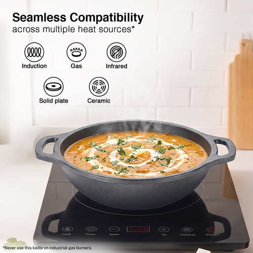 Prestige Cast Iron Kadai 20cm/1L | Neocast Flo | Non-Stick | Chemical Free | Preseasoned | Sturdy Handle | Healthy Eating | Gas & Induction Compatible | Lifetime Warranty