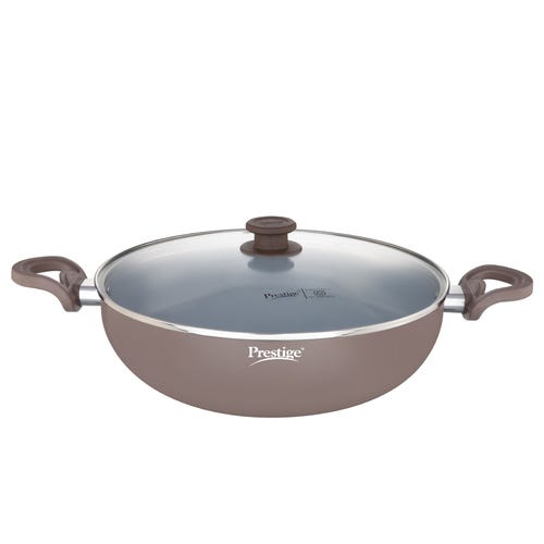 Prestige Ceraglide Duo Ceramic Coating Non Stick Aluminium Cookware Deep Kadai Dia 30 cm (5.0 Litre) with Glass Lid