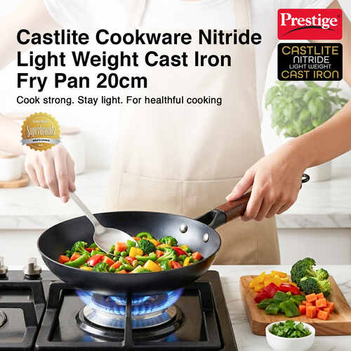 Prestige Castlite Nitride Cast Iron Fry Pan | Lightweight, High Heat Retention & Rust-Proof | Gas & Induction Compatible | Low-Oil Cooking | Stay-Cool Handle | Chemical-Free | 15Y Warranty