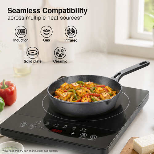 Prestige Cast Iron Fry Pan 20cm/1.5L | Neocast Flo | Non-Stick | Chemical Free | Preseasoned | Sturdy Handle | Healthy Eating | Gas & Induction Compatible | Lifetime Warranty