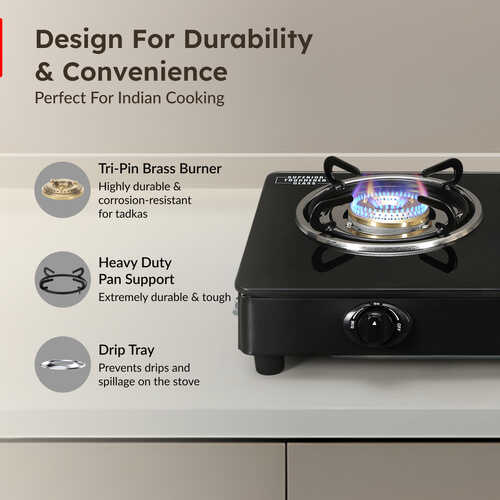 Prestige Iris Plus 2 Burner Auto Ignition Gas Stove | Toughened Glass Top | Tri-Pin Brass Burners | Ergonomic Knob | Black | 2Y Warranty | ISI Certified