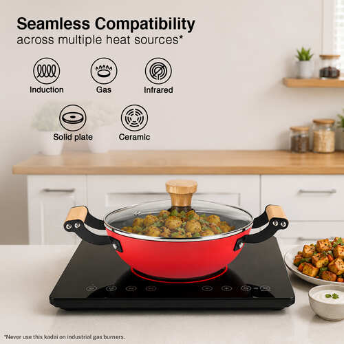 Prestige Castlite Enamel Coated Cast Iron Kadai 20cm/ 1.4L | Lightweight, High Heat Retention | Gas & Induction Compatible | Low-Oil Cooking | Stay-Cool Wooden Handles | Easy Clean | 15Y Warranty
