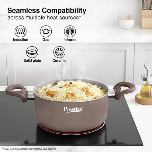 Prestige Ceraglide Duo Ceramic Coating Non Stick Aluminium Cookware Casserole with Glass Lid