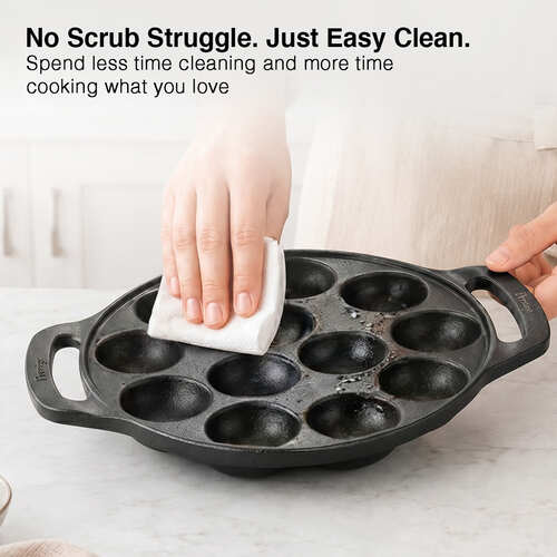 Prestige Cast Iron Paniyarakkal/Appe Patra 12 pit | Ferrocast Flo | Non-Stick | Gas & Induction Compatible | Chemical Free | Preseasoned | Sturdy Handle | Healthy Eating | Lifetime Warranty
