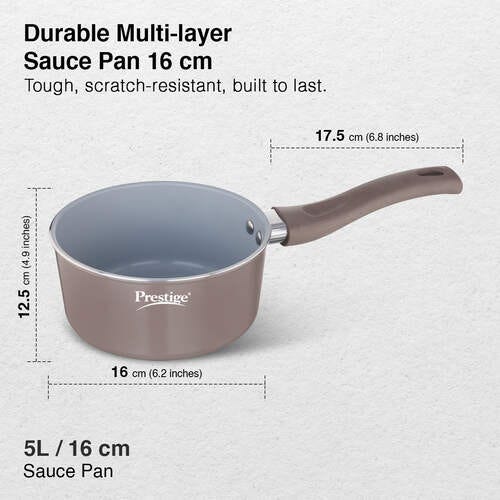 Prestige Ceraglide Duo Ceramic Coating Non Stick Aluminium Cookware Sauce Pan with Glass Lid
