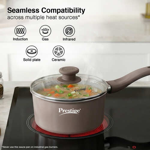 Prestige Ceraglide Duo Ceramic Coating Non Stick Aluminium Cookware Sauce Pan with Glass Lid