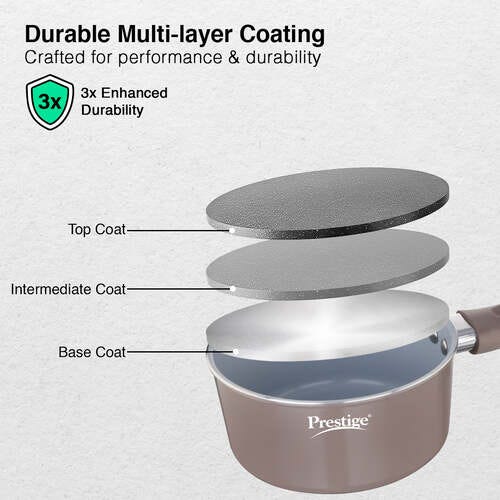 Prestige Ceraglide Duo Ceramic Coating Non Stick Aluminium Cookware Sauce Pan with Glass Lid