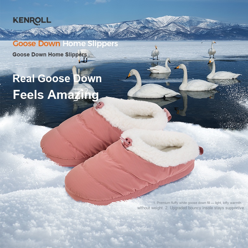 KENROLL K679 Goose Down Plush Lined Thick Sole Slippers (Fall & Winter)