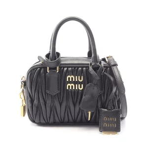 ミュウ ミュウ Miu Miu MATELASSE マテラッセ 2WAY ハンドバッグ バッグ レザー ブラック系 5BB123 