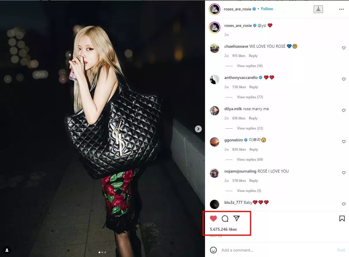 滝沢カレンさん【BLACKPINKROSE同じバッグ】SAINT LAURENTイカール マキシ ショッピングバッグ（ラムスキン／キルティン-BRAND OFF