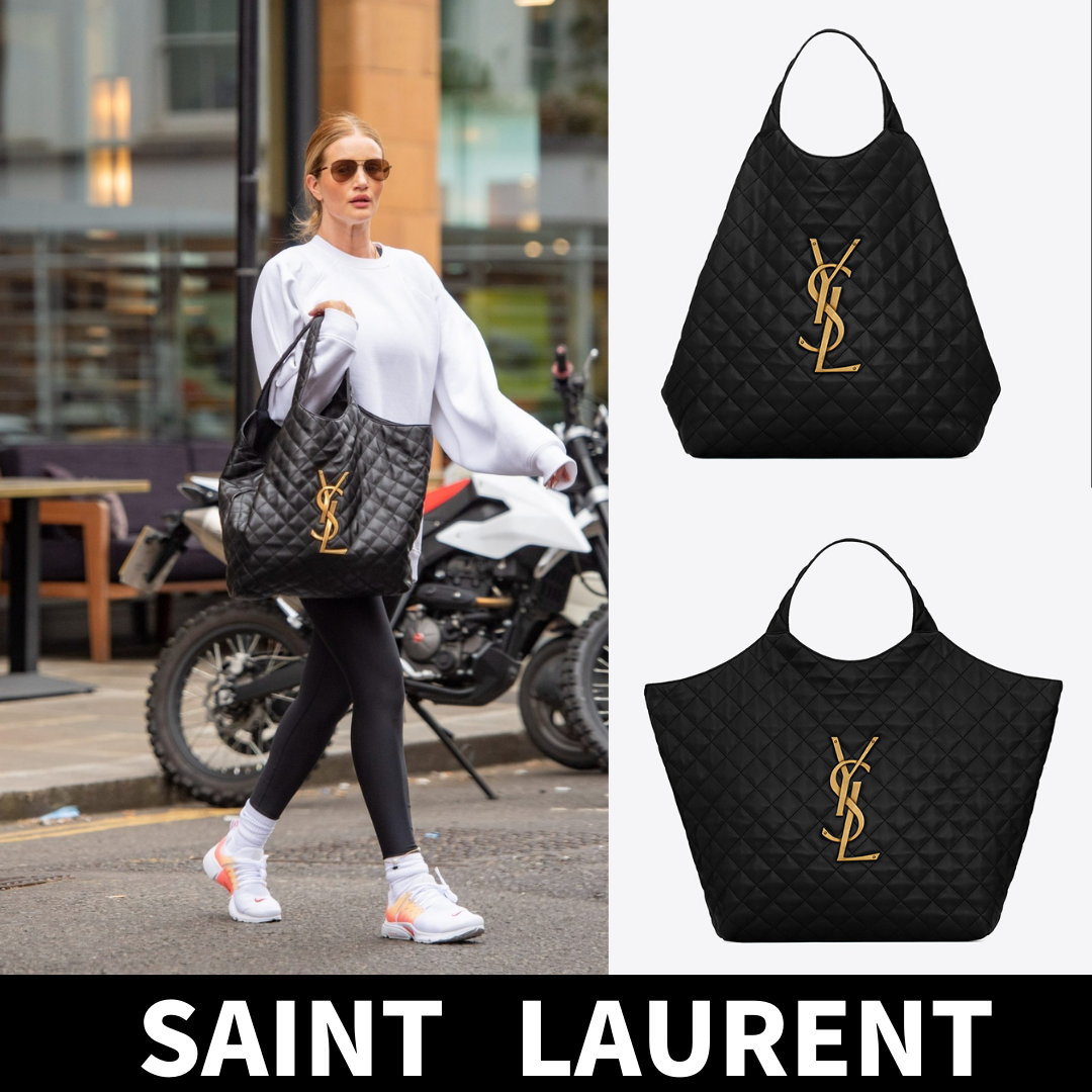 滝沢カレンさん【BLACKPINKROSE同じバッグ】SAINT LAURENTイカール マキシ ショッピングバッグ（ラムスキン／キルティン-BRAND OFF