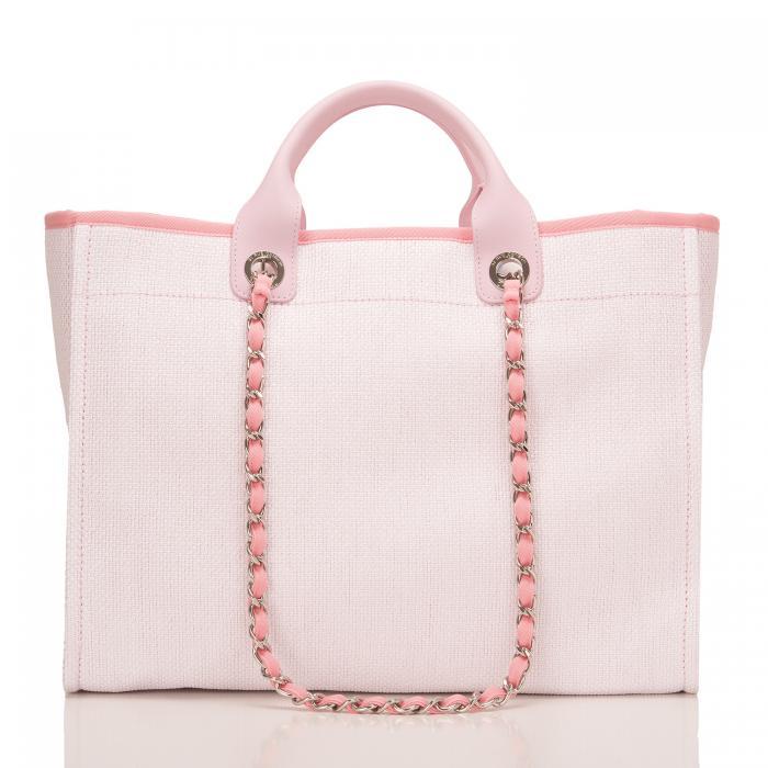 【CHANEL】PINKピンクキャンバスラージドーヴィルショッピングトートバッグ