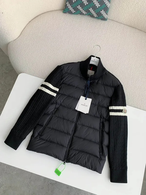 Moncler Padded Wool Zip-Up Cardigan Black/Dark Gray モンクレール パッド入りウール ジップアップ カーディガン ブラック/ダークグレー