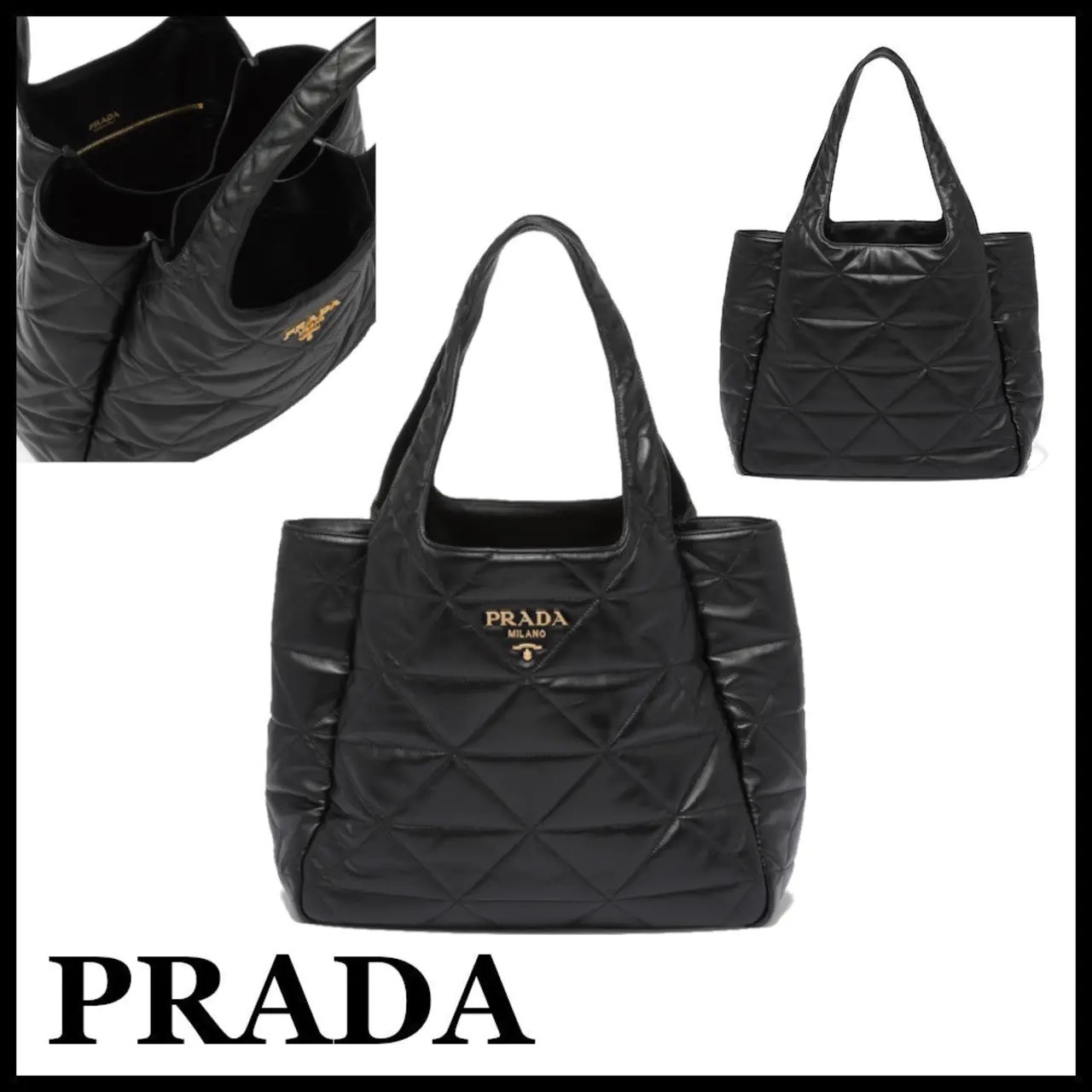 ★PRADA直営店★トップステッチ ラージ レザー トートバッグ