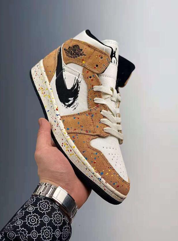 NIKE ナイキ AIR JORDAN 1 MID SE 'BRUSHSTROKE PAINT SPLATTER' エア ジョーダン ワン ミッド スペシャルエディション  ブラシストローク ペイント スプラッター メンズ スニーカー SAIL/BLACK-CIDER-CHILE RED【海外展開 日本未入荷】