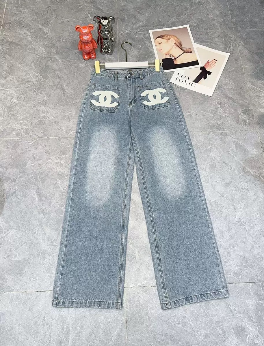 春らしい刺繍入りの丈夫なストレートレッグハイウエストワイドレッグジーンズ、万能デニムパンツ