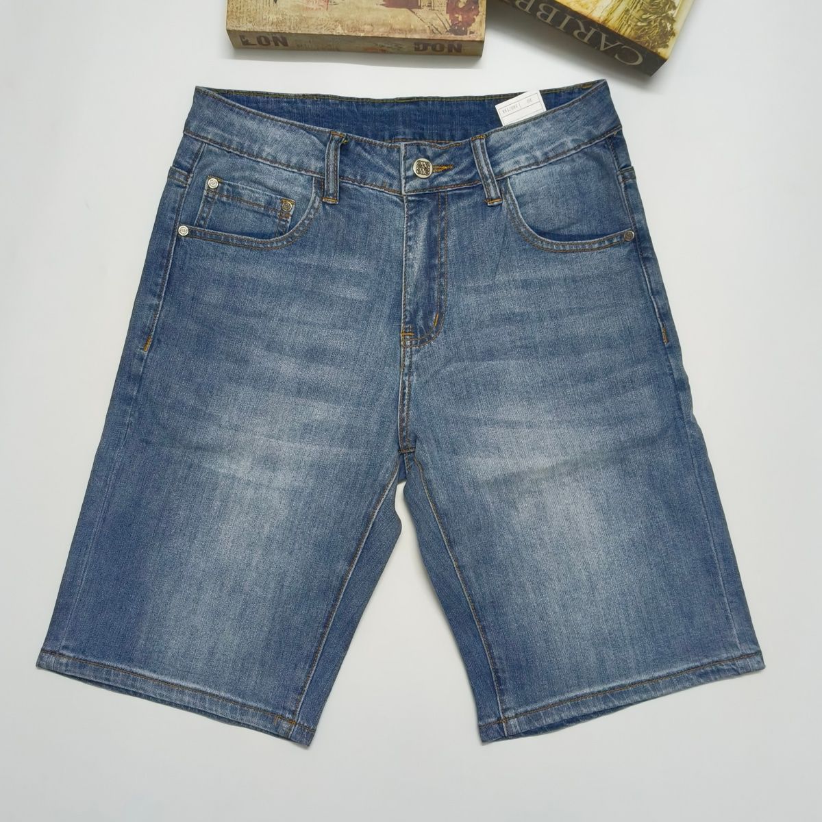『29-40』メンズデニムショーツ、トレンドスリムフィットストレートレッグストレッチカジュアル刺繍入り