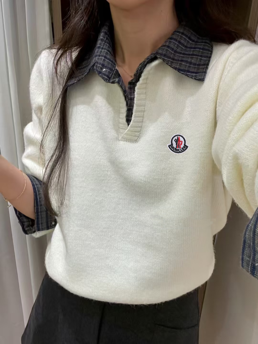 『S-L』新作冬限定版刺繍入りフェイクツーピースカラーセーター
