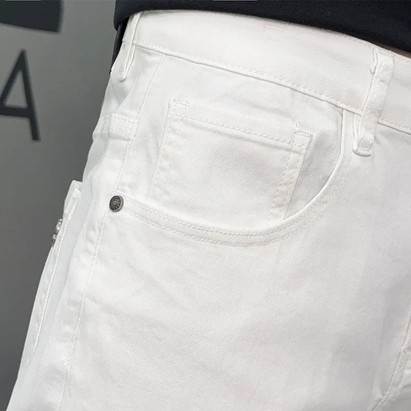 『S-2XL』綿ストレッチデニム クラシック 夏 ウォッシュ メンズ クロップド ストレート ジーンズ