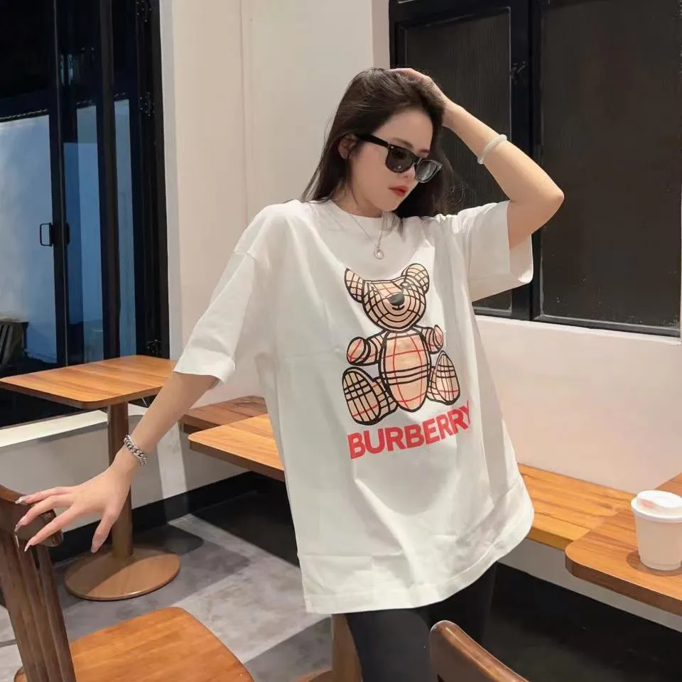 『S-4XL』夏 新作 オーバーサイズ ルーズシルエット かわいいクマ プリント クルーネック 半袖Tシャツ