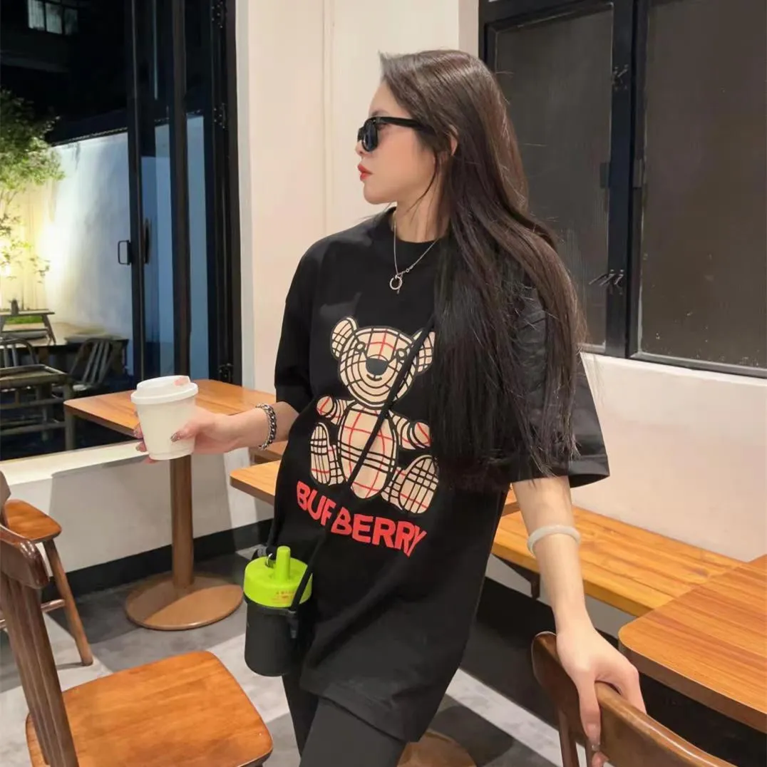 『S-4XL』夏 新作 オーバーサイズ ルーズシルエット かわいいクマ プリント クルーネック 半袖Tシャツ