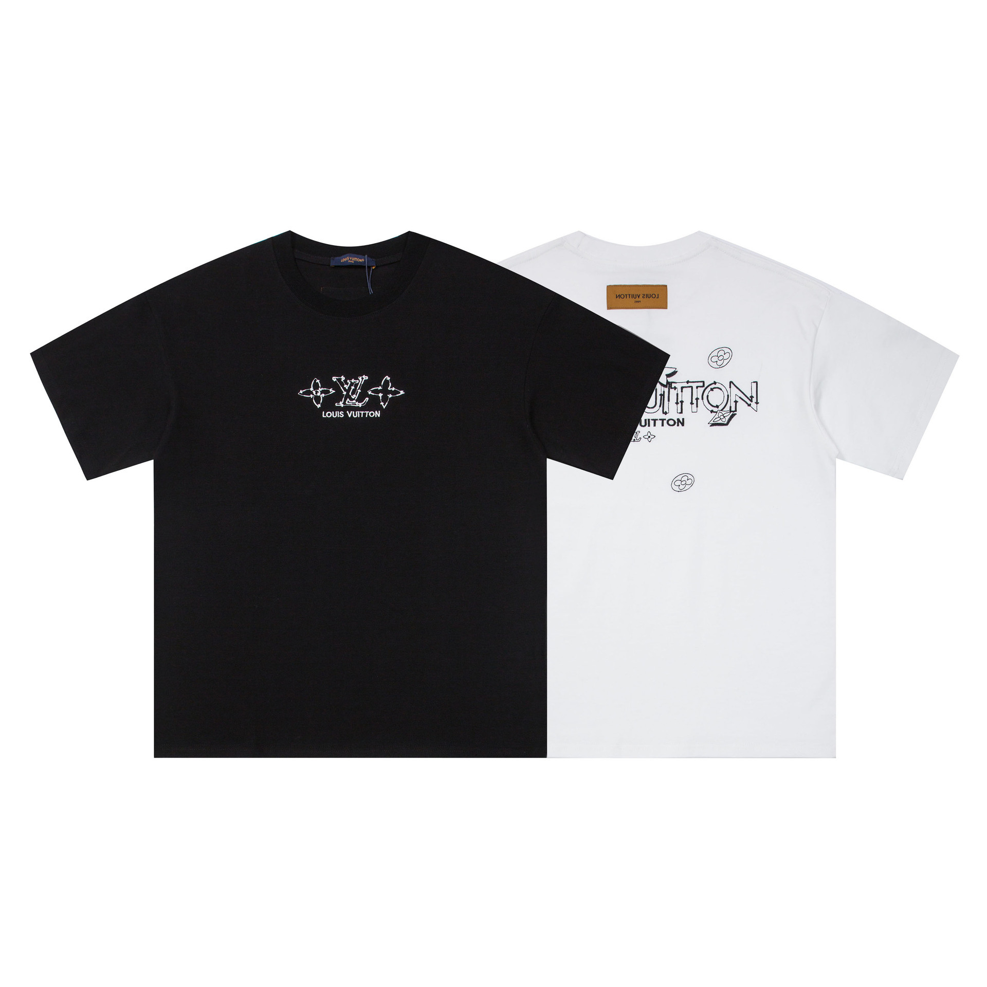 純綿のフロントとバックに刺繍された文字ロゴのユニセックスファッショナブルな多用途Tシャツ