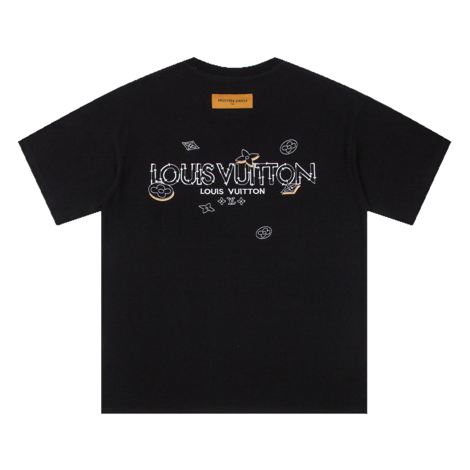 純綿のフロントとバックに刺繍された文字ロゴのユニセックスファッショナブルな多用途Tシャツ