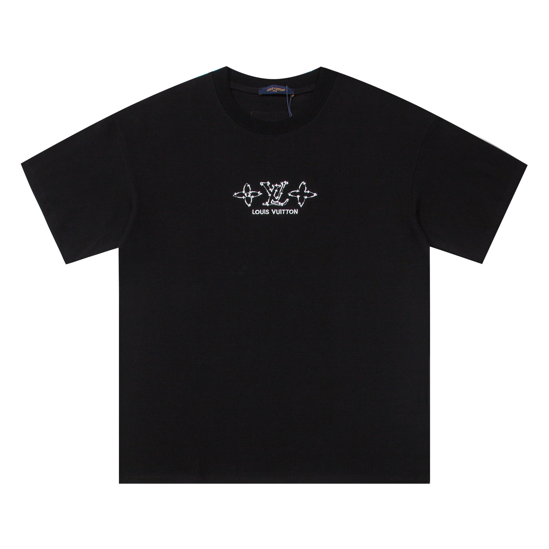 純綿のフロントとバックに刺繍された文字ロゴのユニセックスファッショナブルな多用途Tシャツ