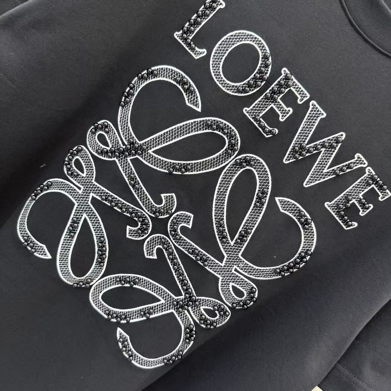 『S-2XL』春夏新作：刺繍とビーズ装飾を施したクルーネック半袖Tシャツ