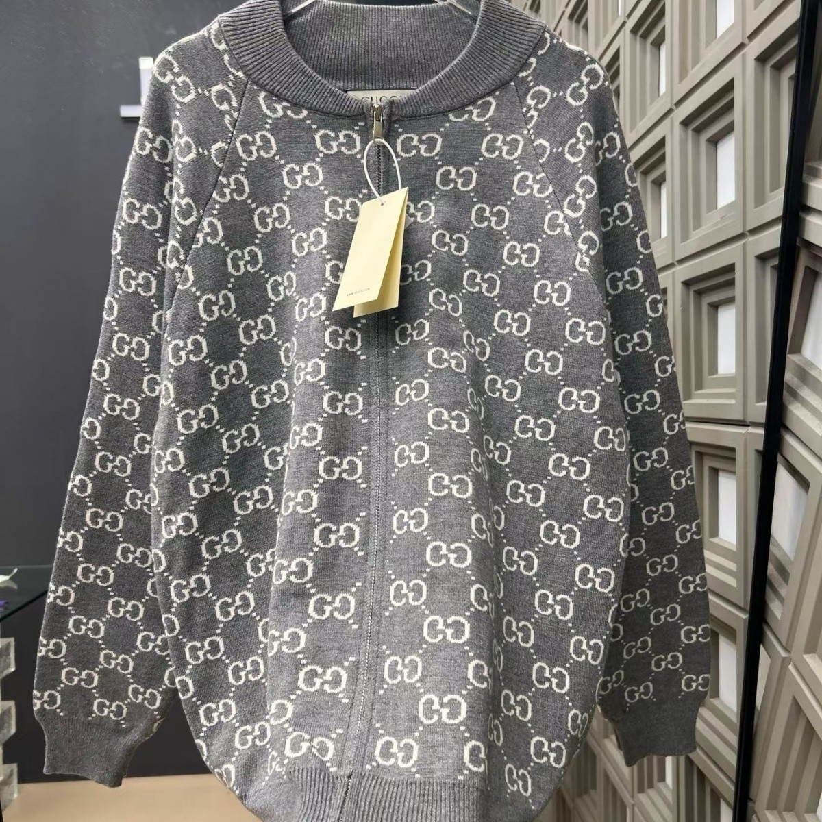 『L-4XL』秋冬 ニット 総柄 ロゴ セーター スタンドカラー ジャケット ニットアウター