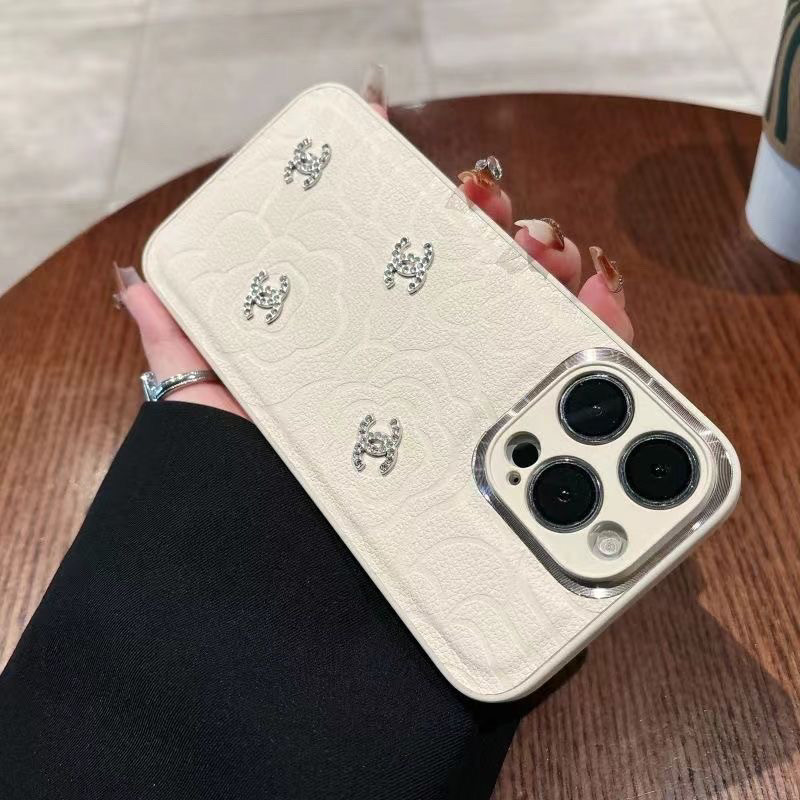 ヴィンテージ 椿 ラインストーン シャネル風 iPhoneケース