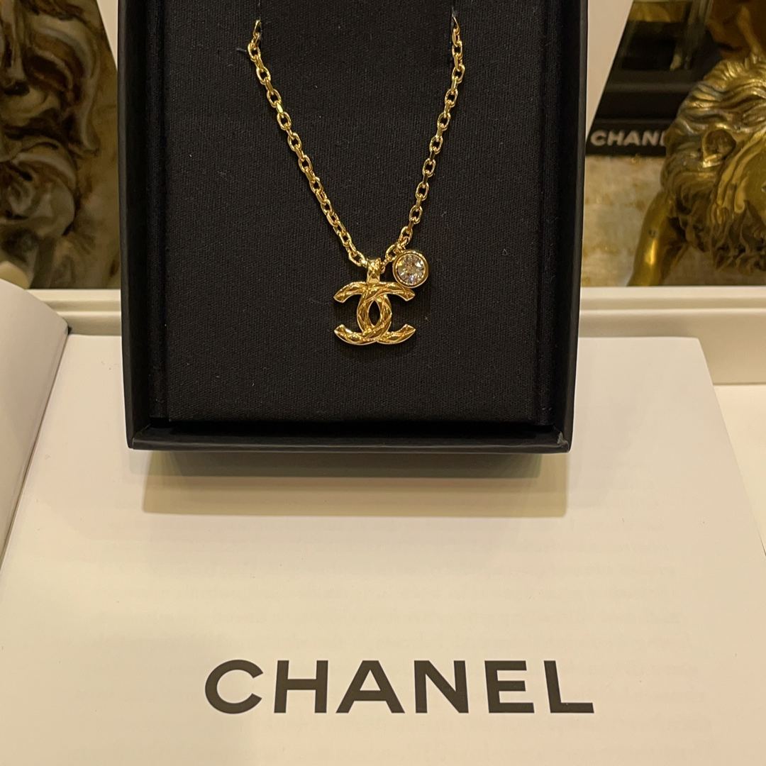 【Chanel】女性用 ゴールドチェーン ネックレス ジルコニア デザイン カジュアル 通勤