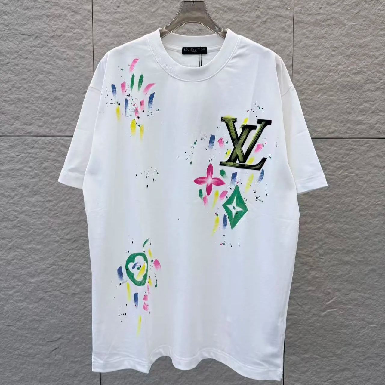 『S-2XL』新作 春夏 手描きグラフィティ クルーネック 半袖Tシャツ、ユニセックス