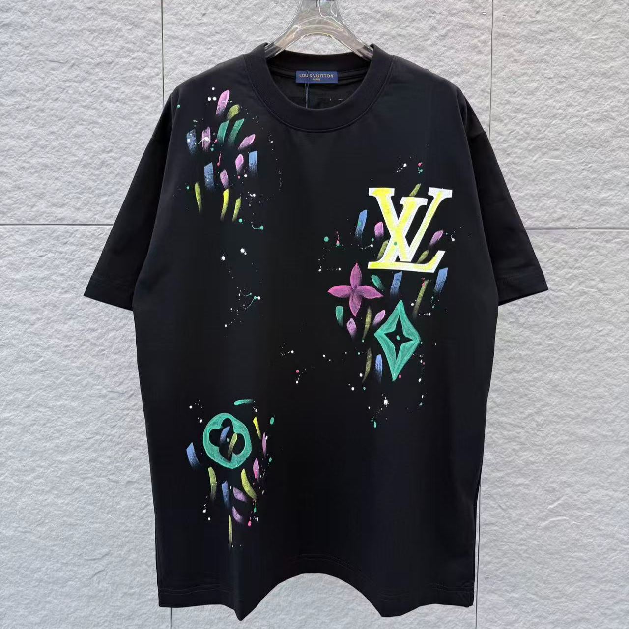 『S-2XL』新作 春夏 手描きグラフィティ クルーネック 半袖Tシャツ、ユニセックス