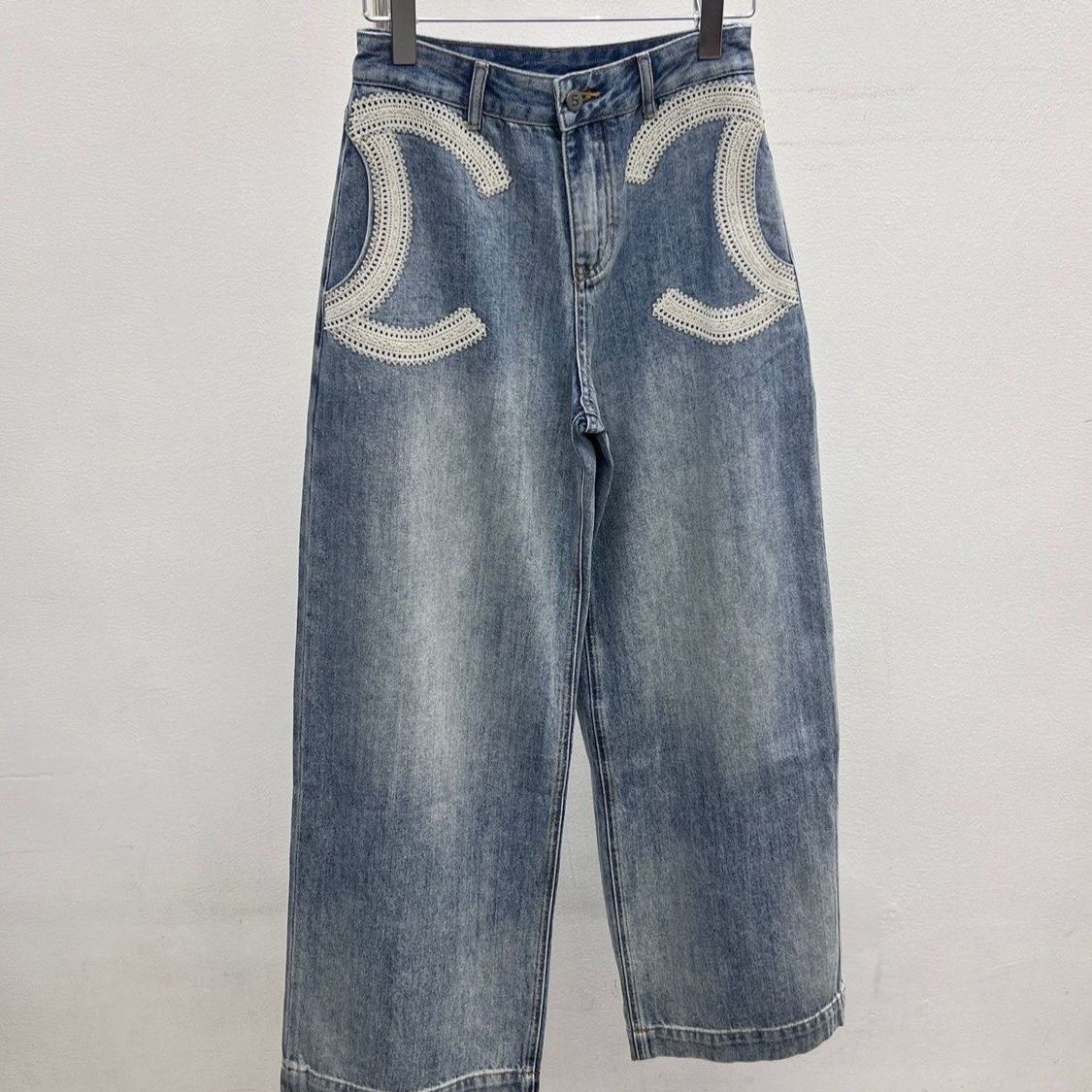 『S-L』新作春夏刺繍入りデニムワイドレッグパンツ - スリムに見せ、着回し力抜群のロングパンツ