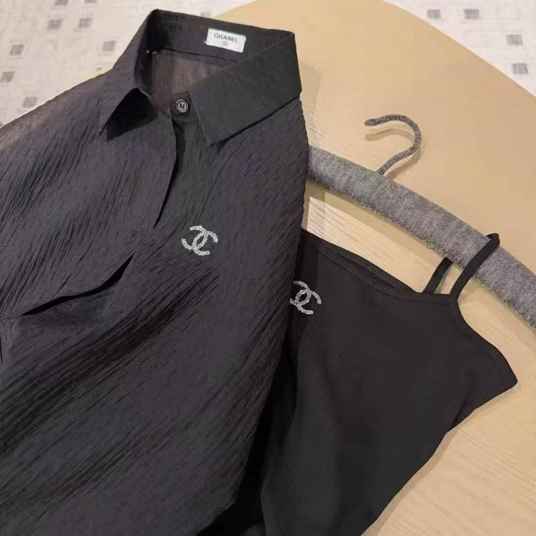 【ツーピースセット】カジュアル日焼け防止シャツ＋キャミソール - 新作サマーツーピースセット