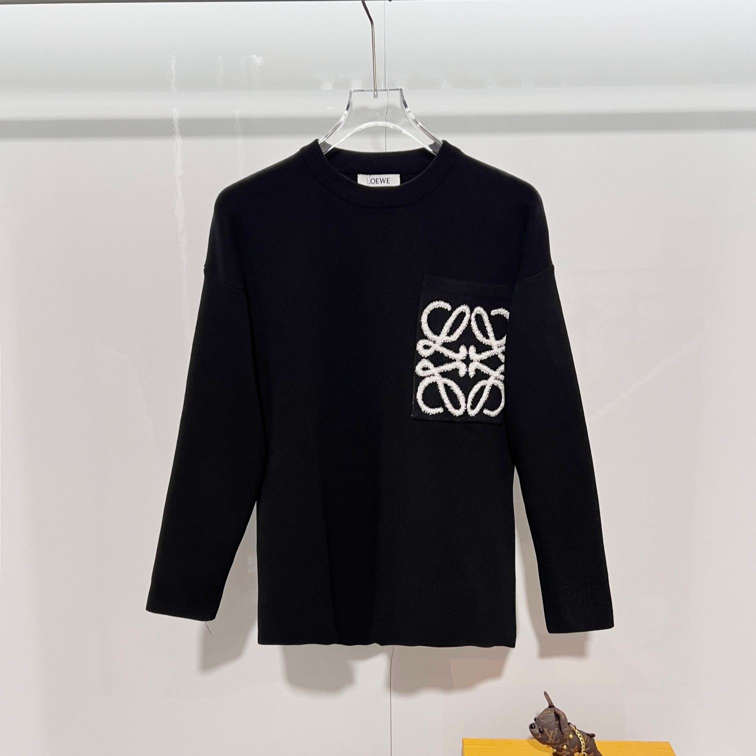 『S-XL』刺繍入りクルーネックプルオーバー長袖セーターウールセーター