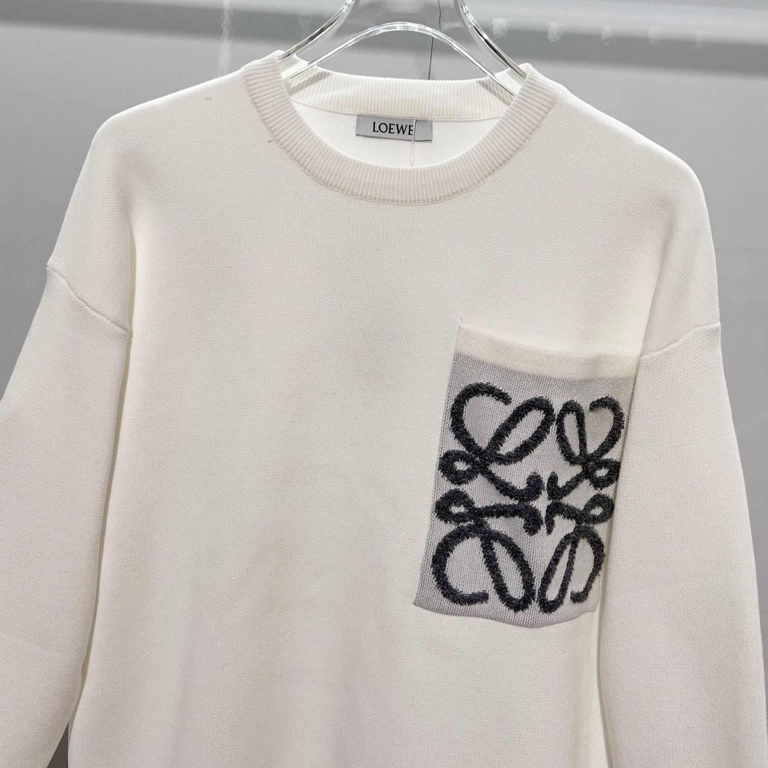 『S-XL』刺繍入りクルーネックプルオーバー長袖セーターウールセーター