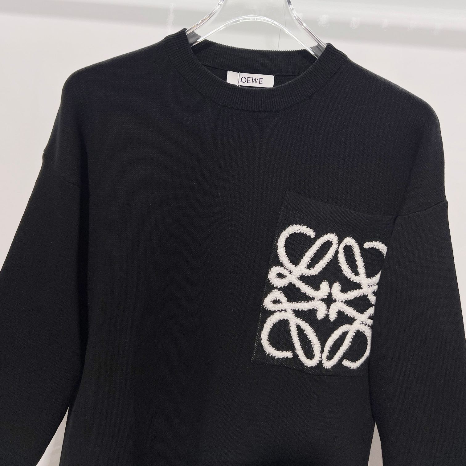 『S-XL』刺繍入りクルーネックプルオーバー長袖セーターウールセーター