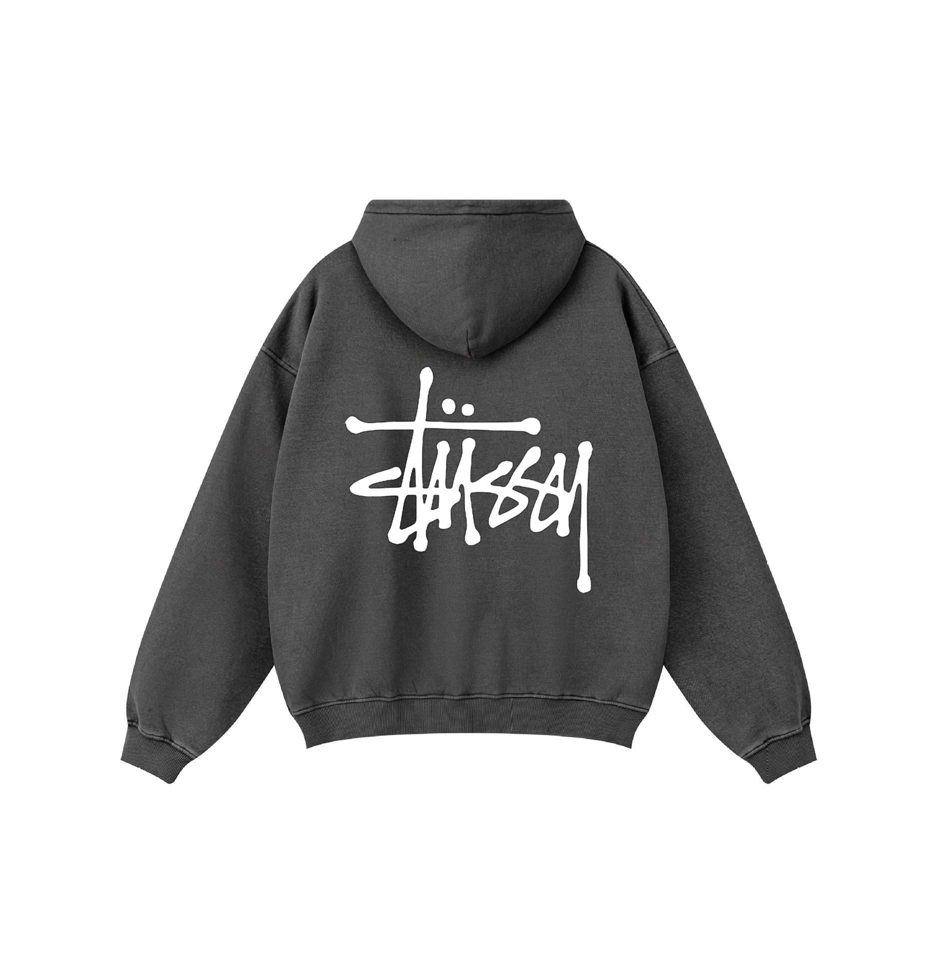 STUSSY ウォッシュ加工 フリース パーカー ダークグレー