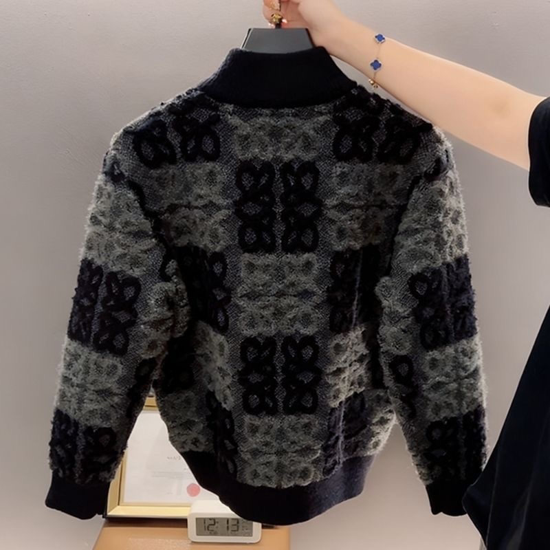 【S-4XL】秋冬新作：ラグジュアリーなスタンドカラーメンズニット、ファッショナブルでトレンド感のあるカジュアル長袖セーター