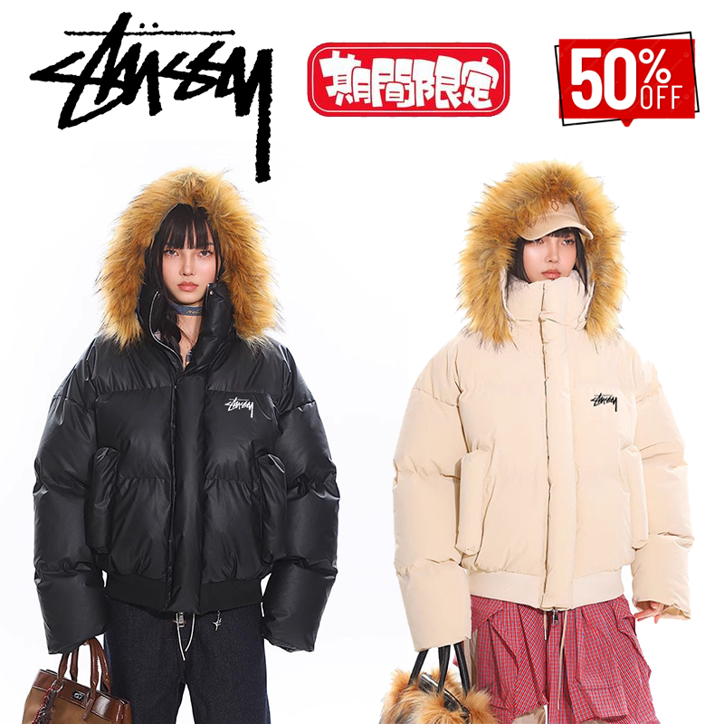 【STUSSY】2025 new detachable fur collar cotton jacket