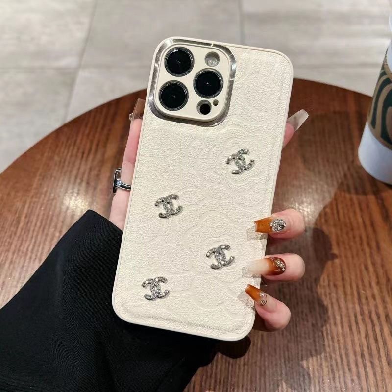 ヴィンテージ 椿 ラインストーン シャネル風 iPhoneケース
