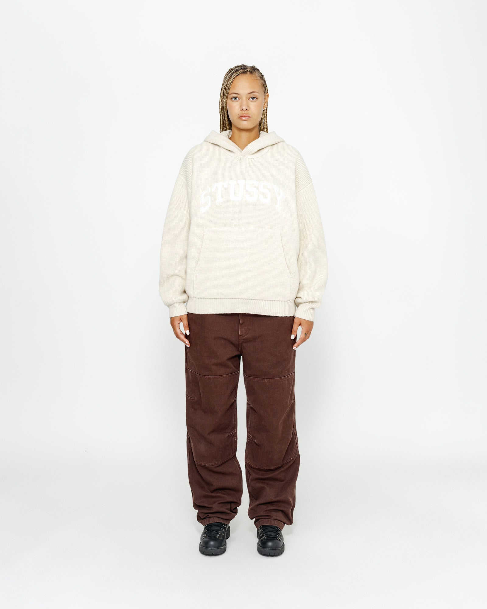 FELT PATCH KNIT HOODIE