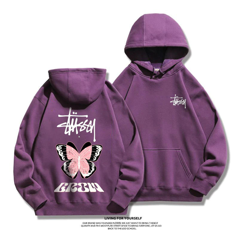 STUSSY purple butterfly hoodie