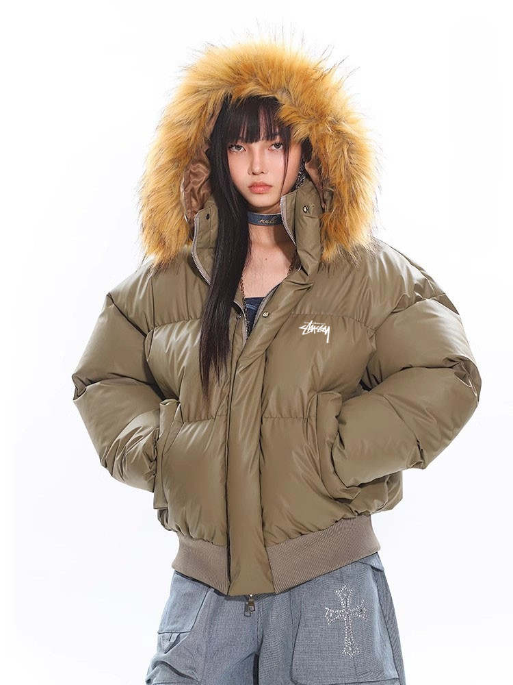【STUSSY】2025 new detachable fur collar cotton jacket
