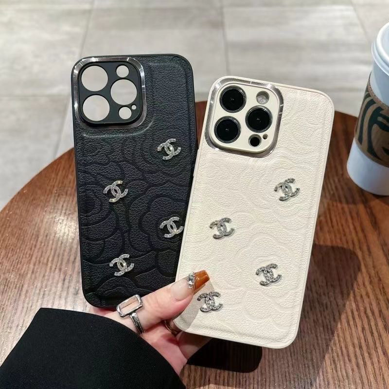 ヴィンテージ 椿 ラインストーン シャネル風 iPhoneケース