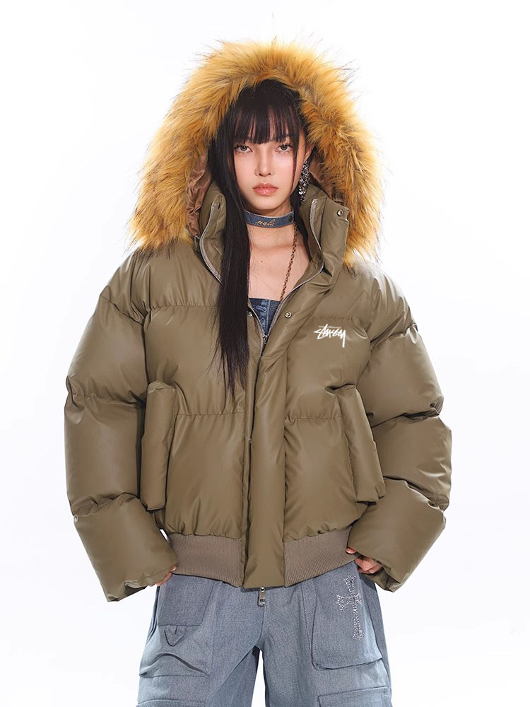 【STUSSY】2025 new detachable fur collar cotton jacket